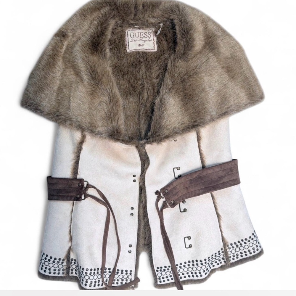 Y2K Guess Faux Fur Vest in Taupe and Brown XS - Picture 5 of 10